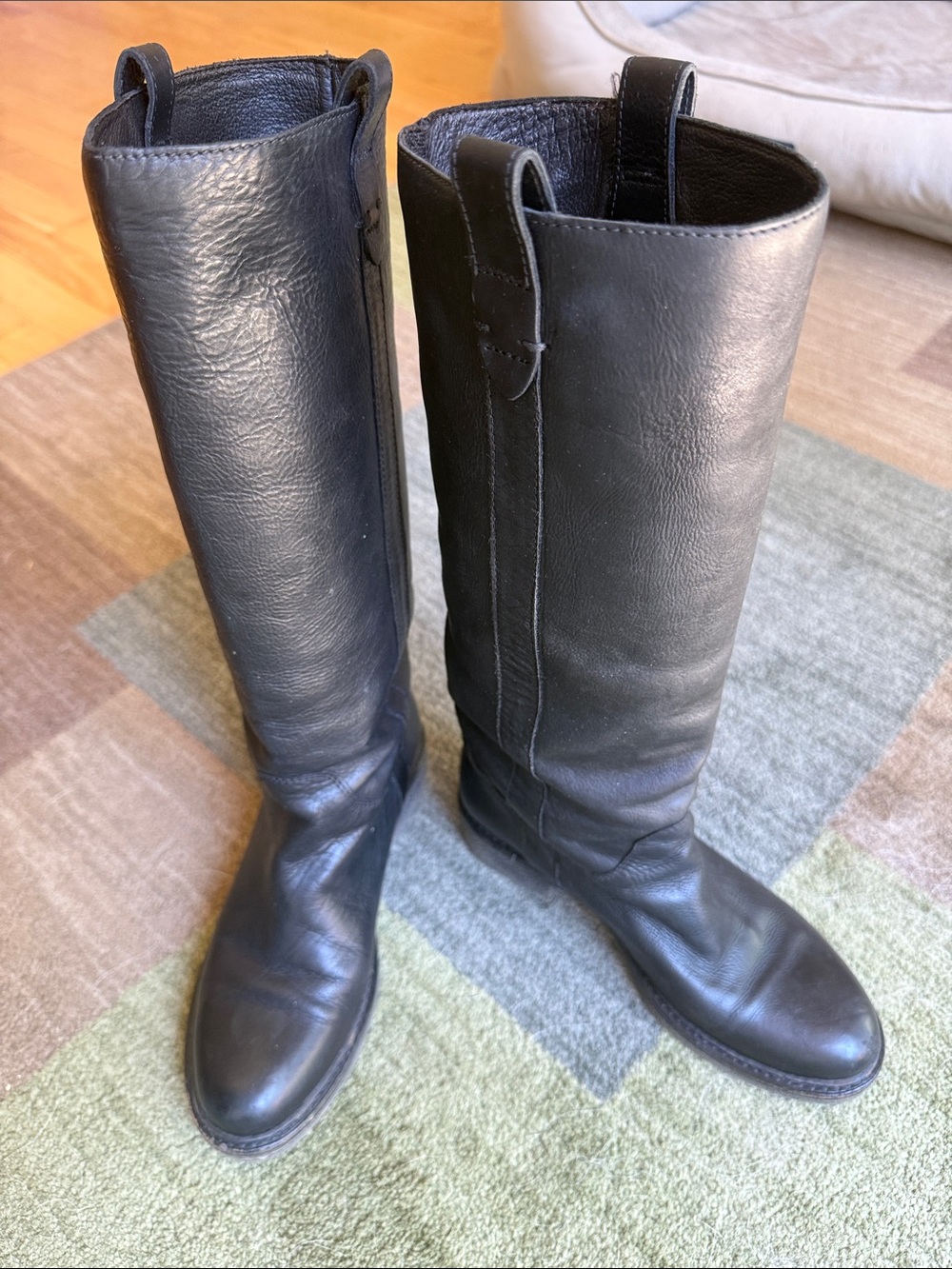 Classic Tall Black Leather Riding Boots size 36 Made in Italy